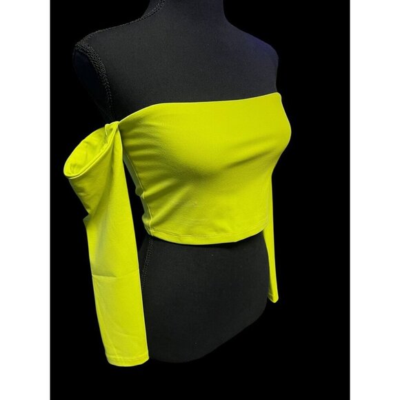 Susana monaco Cropped Off-Shoulder Long Sleeve Top, Lime Green vacation summer - Picture 2 of 7